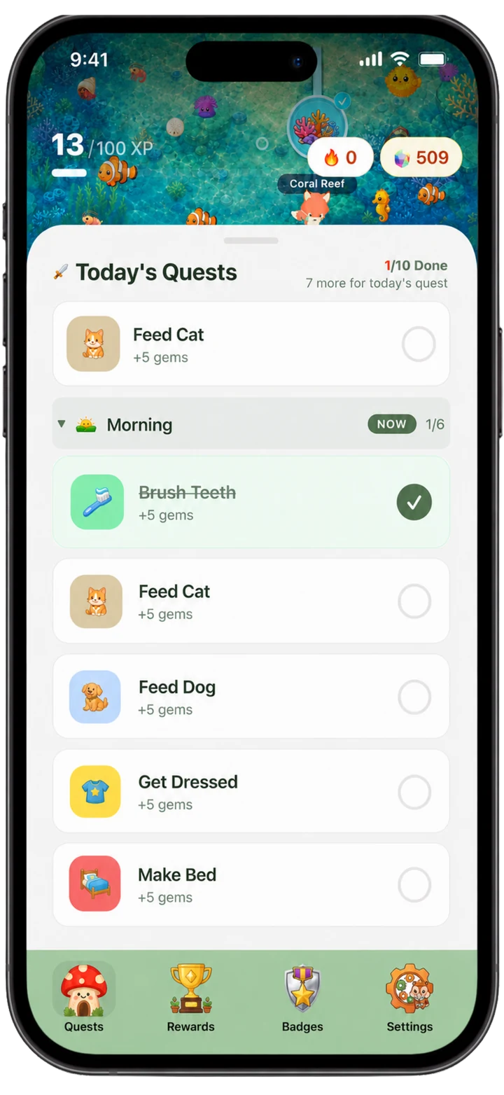 Complete phone showing Chorby's daily task list